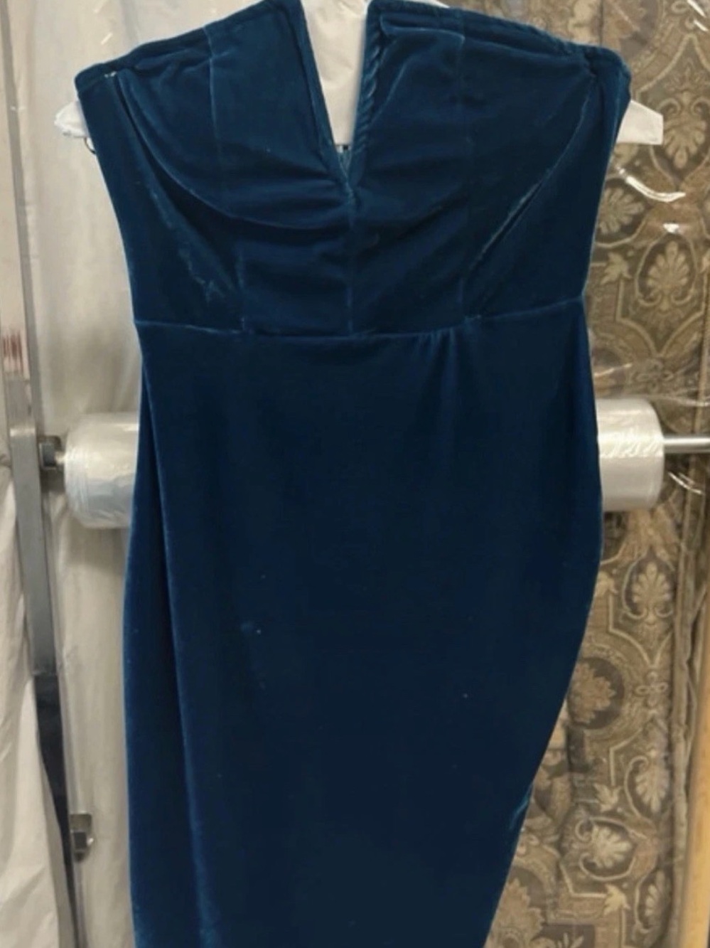 Amazon Teal Strapless Velvet Dress